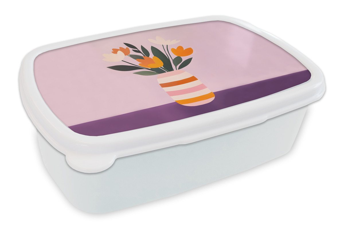 MuchoWow Lunchbox Tulpen - Vase - Streifen - Lila, Kunststoff, (2-tlg), Brotdose Schule oder Arbeit, Brotbox für Kinder und Erwachsene von MuchoWow