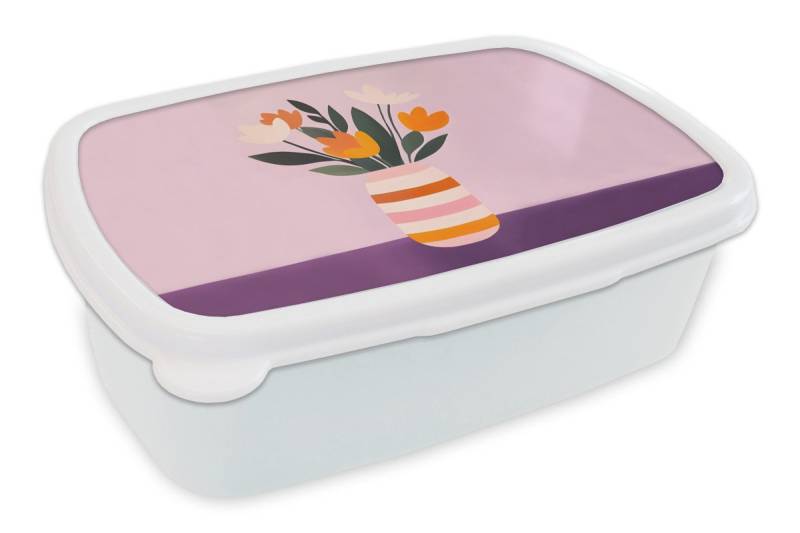 MuchoWow Lunchbox Tulpen - Vase - Streifen - Lila, Kunststoff, (2-tlg), Brotdose Schule oder Arbeit, Brotbox für Kinder und Erwachsene von MuchoWow