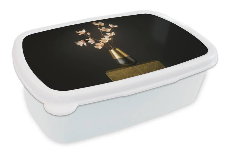 MuchoWow Lunchbox Verschnörkelt - Blumenstrauß - Gold - Vase, Kunststoff, (2-tlg), Brotdose Schule oder Arbeit, Brotbox für Kinder und Erwachsene von MuchoWow