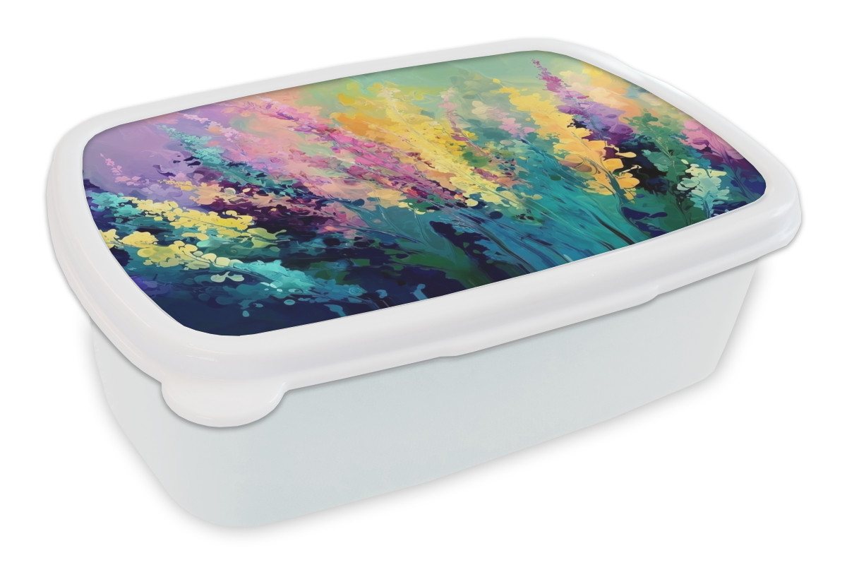 MuchoWow Lunchbox Verträumt - langgestreckte Blumen, Kunststoff, (2-tlg), Brotdose Schule oder Arbeit, Brotbox für Kinder und Erwachsene von MuchoWow