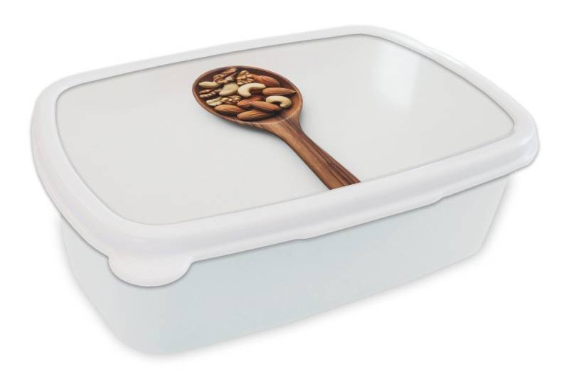 MuchoWow Lunchbox Walnuss - Weiß - Holz, Kunststoff, (2-tlg), Brotdose Schule oder Arbeit, Brotbox für Kinder und Erwachsene von MuchoWow