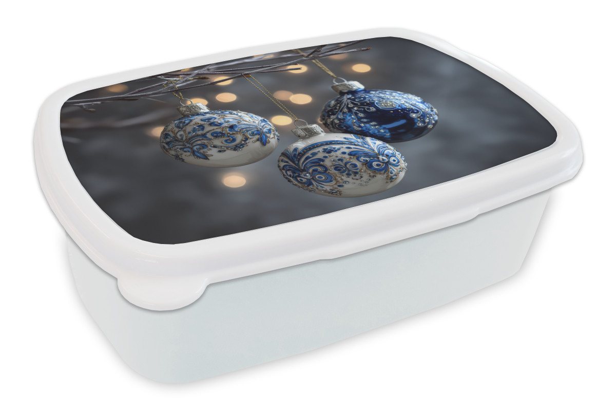 MuchoWow Lunchbox Weihnachtskugel - Dekoriert - Blau, Kunststoff, (2-tlg), Brotdose Schule oder Arbeit, Brotbox für Kinder und Erwachsene von MuchoWow