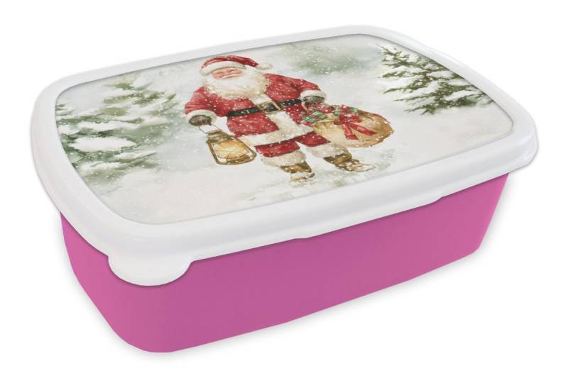 MuchoWow Lunchbox Weihnachtsmann - Winter - Schnee - Weiß - Rot, Kunststoff, (2-tlg), Brotdosen, Lunch Box, Brotbox für Kinder und Erwachsene von MuchoWow