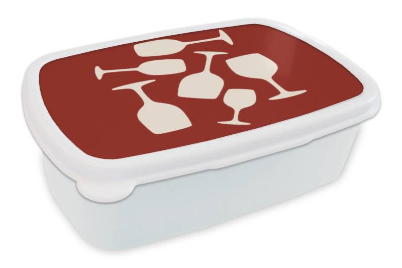 MuchoWow Lunchbox Weingläser - Scherenschnitte - Weiß, Kunststoff, (2-tlg), Brotdose Schule oder Arbeit, Brotbox für Kinder und Erwachsene von MuchoWow