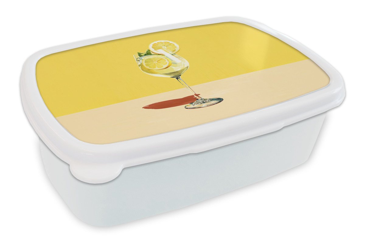 MuchoWow Lunchbox Weinglas - Zitrone - Gelb - Minimalistisch, Kunststoff, (2-tlg), Brotdose Schule oder Arbeit, Brotbox für Kinder und Erwachsene von MuchoWow
