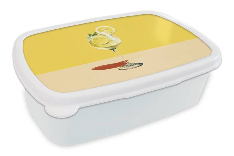 MuchoWow Lunchbox Weinglas - Zitrone - Gelb - Minimalistisch, Kunststoff, (2-tlg), Brotdose Schule oder Arbeit, Brotbox für Kinder und Erwachsene von MuchoWow