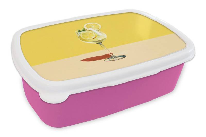 MuchoWow Lunchbox Weinglas - Zitrone - Gelb - Minimalistisch, Kunststoff, (2-tlg), Brotdosen, Lunch Box, Brotbox für Kinder und Erwachsene von MuchoWow