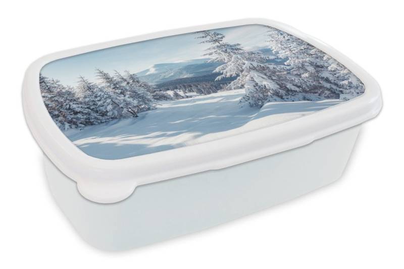 MuchoWow Lunchbox Winterlandschaft - Natur - Berge - Bäume - Schnee, Kunststoff, (2-tlg), Brotdose Schule oder Arbeit, Brotbox für Kinder und Erwachsene von MuchoWow