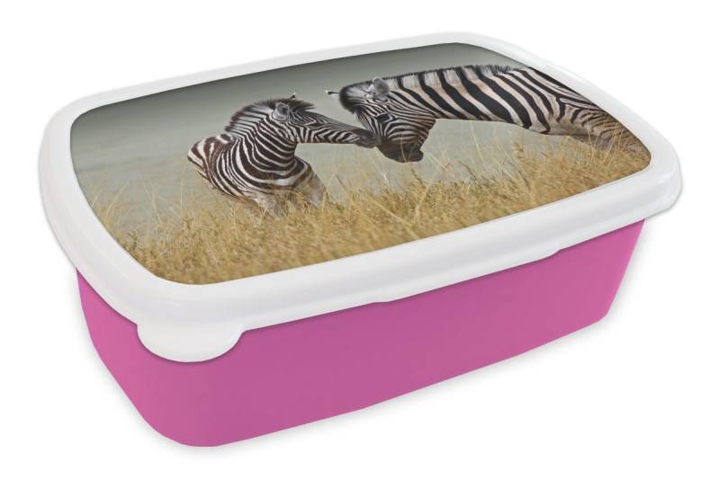 MuchoWow Lunchbox Zebramutter und ihr Kalb, Kunststoff, (2-tlg), Brotdosen, Lunch Box, Brotbox für Kinder und Erwachsene von MuchoWow