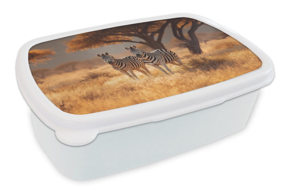 MuchoWow Lunchbox Zebras - Savannenlandschaft - Gras, Kunststoff, (2-tlg), Brotdose Schule oder Arbeit, Brotbox für Kinder und Erwachsene von MuchoWow