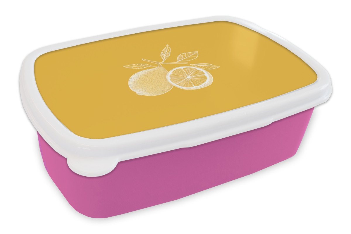 MuchoWow Lunchbox Zitronen - Illustration - Minimalistisch - Gelb, Kunststoff, (2-tlg), Brotdosen, Lunch Box, Brotbox für Kinder und Erwachsene von MuchoWow