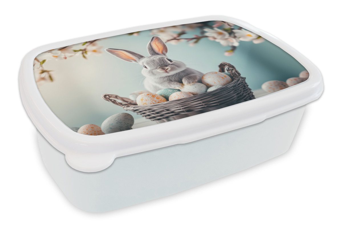 MuchoWow Lunchbox Kaninchen - Eier - Korb, Kunststoff, (2-tlg), Brotdose Schule oder Arbeit, Brotbox für Kinder und Erwachsene von MuchoWow