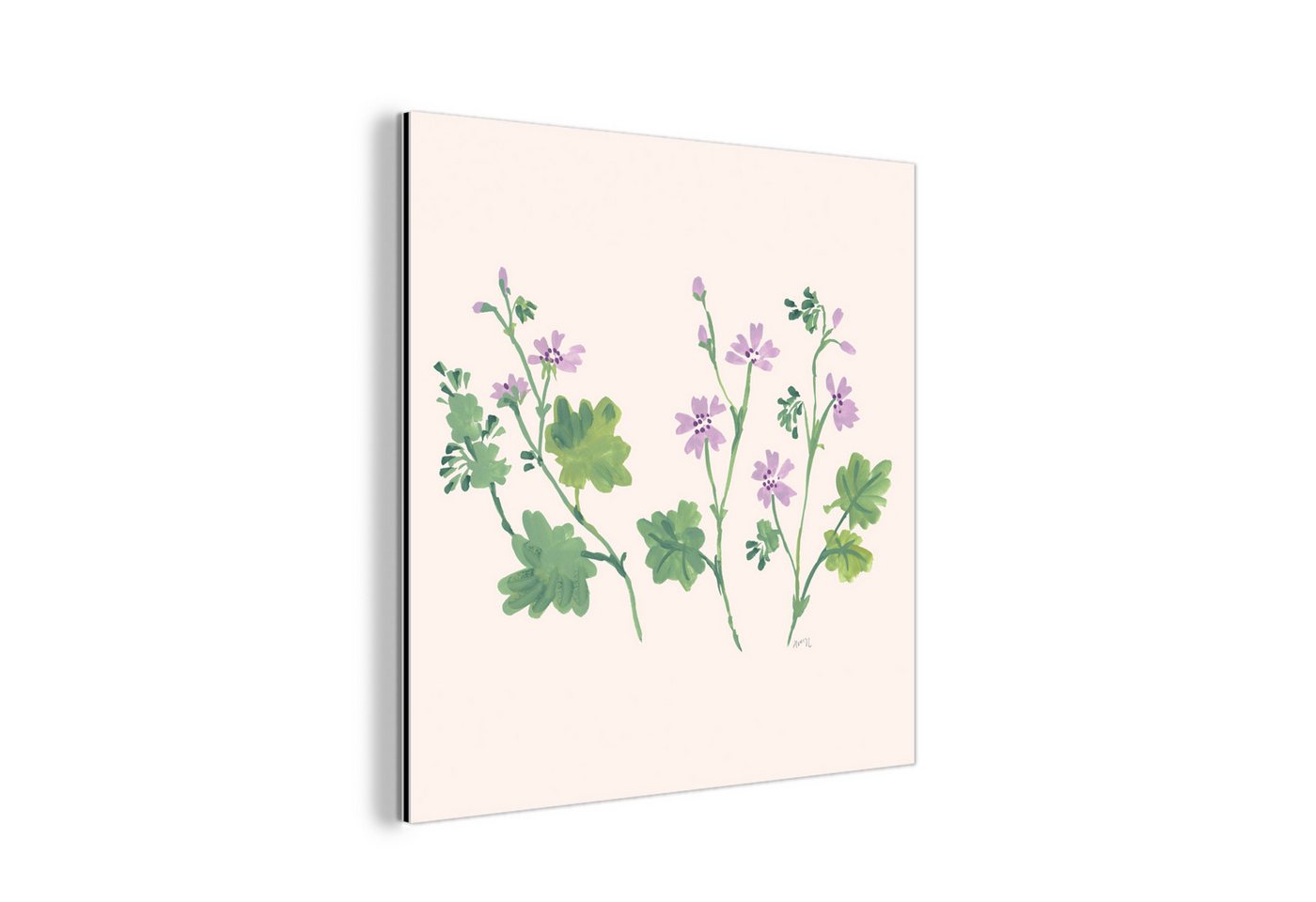 MuchoWow Metallbild Blumen - Pflanzen - Beige - Rosa, (1 St), Alu-Dibond-Druck, Wandbild aus Metall, Aluminium deko, 20x20 cm von MuchoWow