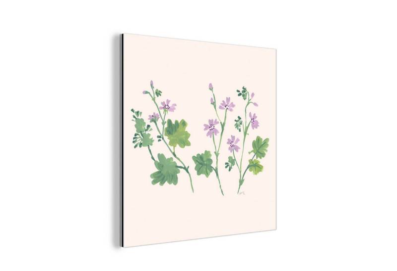 MuchoWow Metallbild Blumen - Pflanzen - Beige - Rosa, (1 St), Alu-Dibond-Druck, Wandbild aus Metall, Aluminium deko, 20x20 cm von MuchoWow