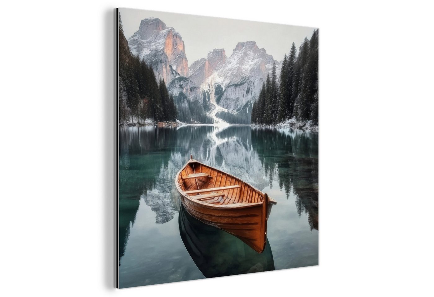 MuchoWow Metallbild Boot - Berge - Natur - Wasser, Inkl. Aufhängung, Alu-Dibond-Druck, Wandbild aus Metall, Aluminium deko, 20x20 cm von MuchoWow