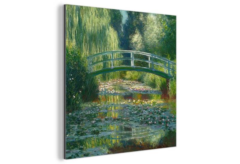 MuchoWow Metallbild Brücke - Holz - Teich - Seerosen, Inkl. Aufhängung, Alu-Dibond-Druck, Wandbild aus Metall, Aluminium deko, 20x20 cm von MuchoWow