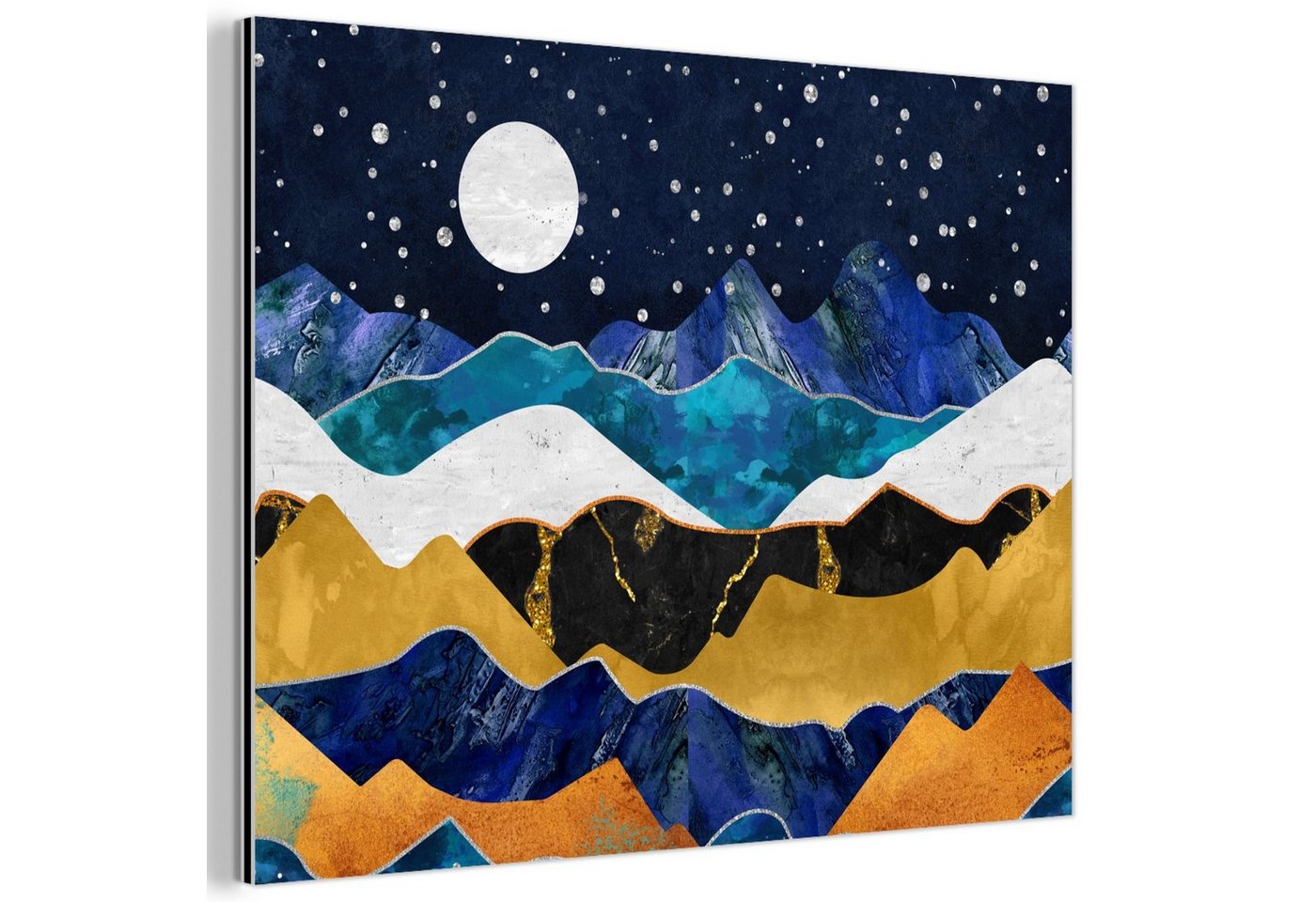 MuchoWow Metallbild Nacht - Gold - Marmor - Abstrakt - Landschaft - Berg, Inkl. Aufhängung, Metallbild, Aluminium dekoration, Wandbild Industriell, 80x60 cm MuchoWow Metallbild Nacht - Gold - Marmor - Abstrakt - Landschaft - Berg, Inkl. Aufhängung, Metallbild, Aluminium dekoration, Wandbild Industriell, 80x60 cm von MuchoWow