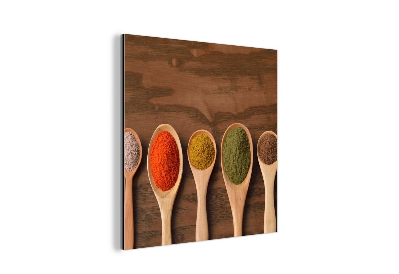 MuchoWow Metallbild Schöpfkelle - Kräuter - Lebensmittel - Gewürze - Tisch, (1 St), Alu-Dibond-Druck, Wandbild aus Metall, Aluminium deko, 20x20 cm von MuchoWow
