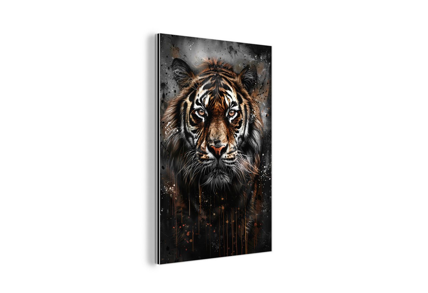 MuchoWow Metallbild Tiger - Tiere - Porträt - Luxus - Schwarz, Fotodruck (1 St), Alu-Dibond-Druck, Wanddeko aus Metall, Aluminium deko, 60x90 cm von MuchoWow