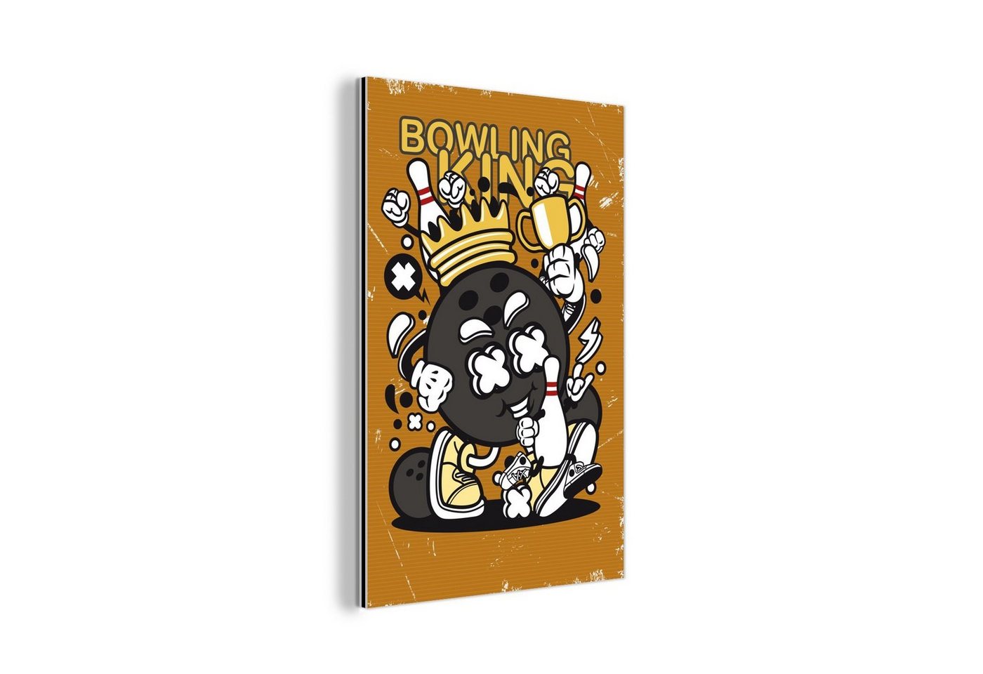 MuchoWow Metallbild Vintage - Bowling - König, (1 St), Alu-Dibond-Druck, Gemälde aus Metall, Aluminium deko von MuchoWow