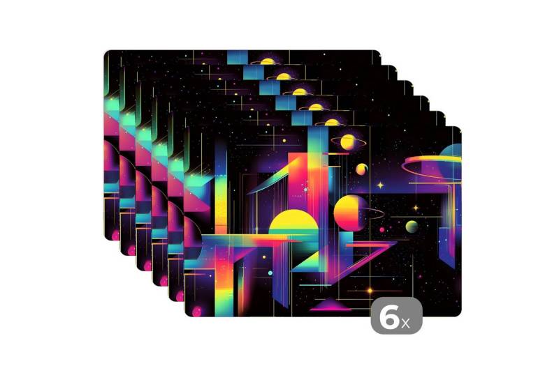 MuchoWow Platzset Abstrakt - Formen - Bunt - Linien, (6-St), Platzsets, Tischset, Abwaschbar, Tischsets, Platzdeckchen von MuchoWow