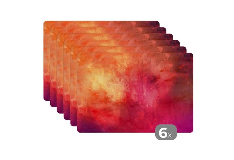 MuchoWow Platzset Aquarell - Rot - Orange - Farbton, (6-St), Platzsets, Tischset, Abwaschbar, Tischsets, Platzdeckchen von MuchoWow