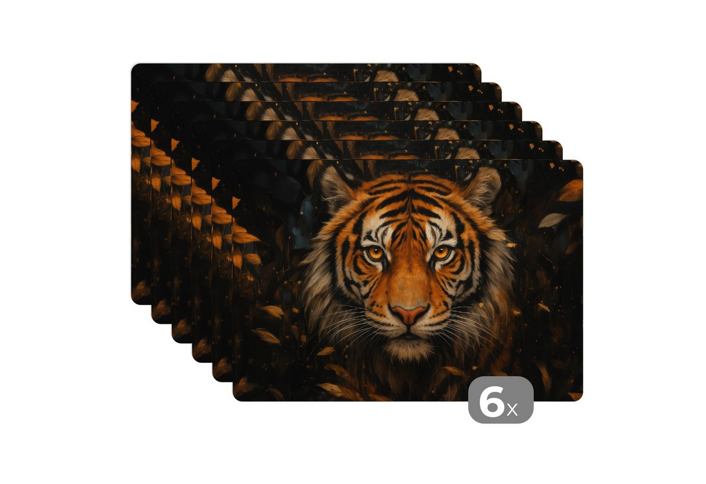 MuchoWow Platzset Blätter - Tiger - Orange, (6-St), Platzsets, Tischset, Abwaschbar, Tischsets, Platzdeckchen von MuchoWow