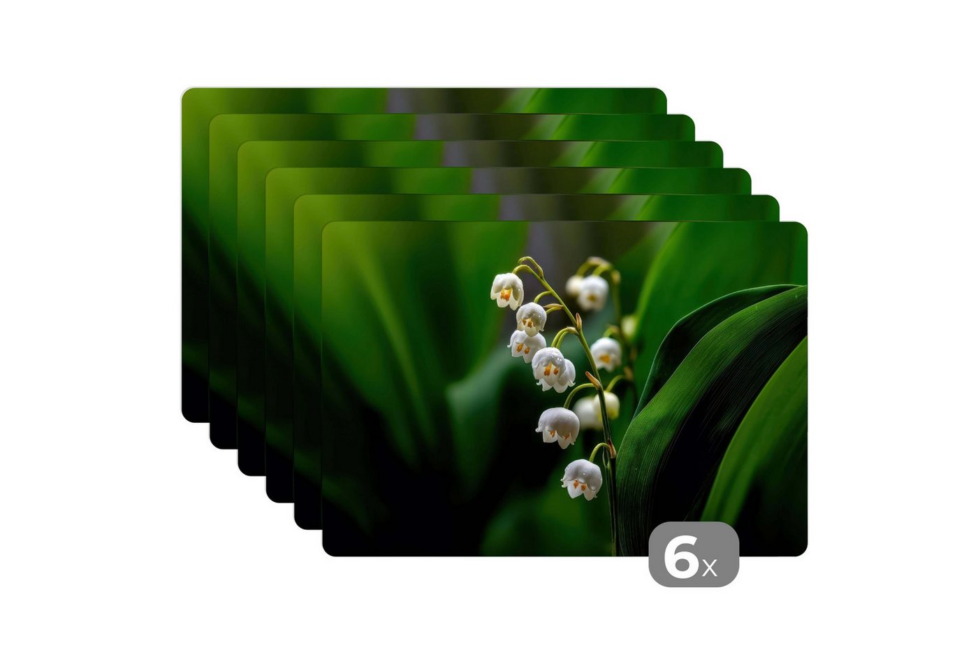 MuchoWow Platzset Blumen - weiß - Blätter - Lilien, (6-St), Platzsets, Tischset, Abwaschbar, Tischsets, Platzdeckchen von MuchoWow