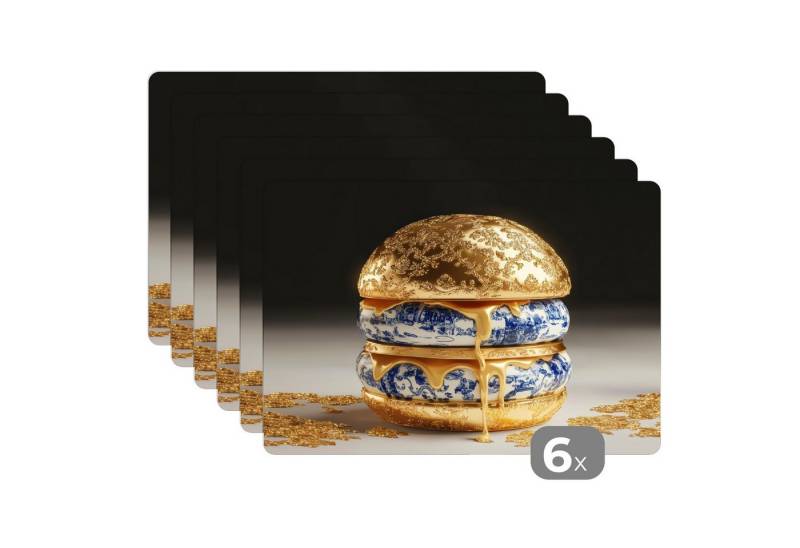 MuchoWow Platzset Delfter Blau - Gold - Citizen, (6-St), Platzsets, Tischset, Abwaschbar, Tischsets, Platzdeckchen von MuchoWow