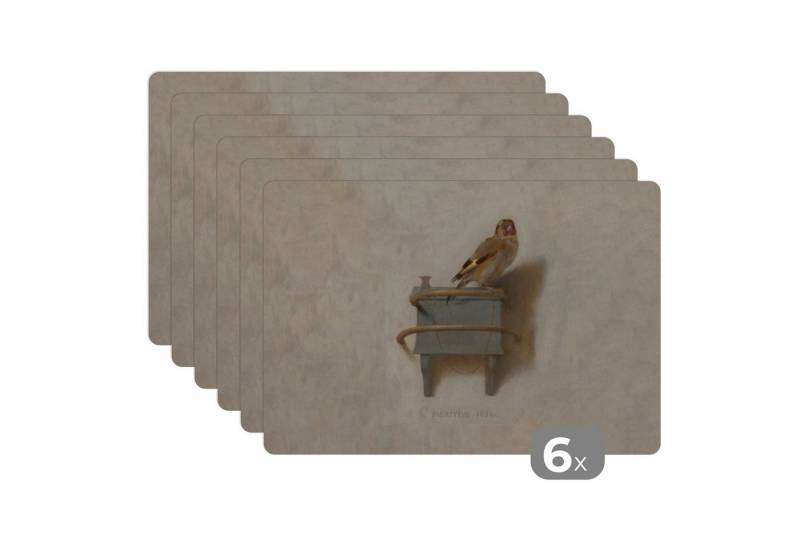 MuchoWow Platzset Der kleine Stieglitz - Gemälde - Fabricius - Alter Meister, (6-St), Platzsets, Tischset, Abwaschbar, Tischsets, Platzdeckchen von MuchoWow