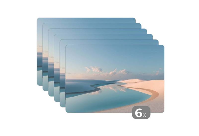 MuchoWow Platzset Dünen - Teich - Unendliche Stille, (6-St), Platzsets, Tischset, Abwaschbar, Tischsets, Platzdeckchen von MuchoWow