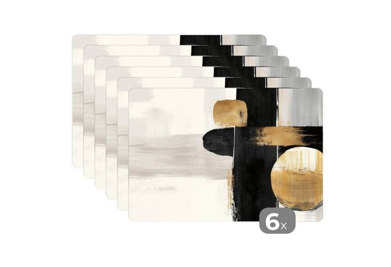 MuchoWow Platzset Formen - Pinselstriche - Abstrakt - Gold, (6-St), Platzsets, Tischset, Abwaschbar, Tischsets, Platzdeckchen von MuchoWow
