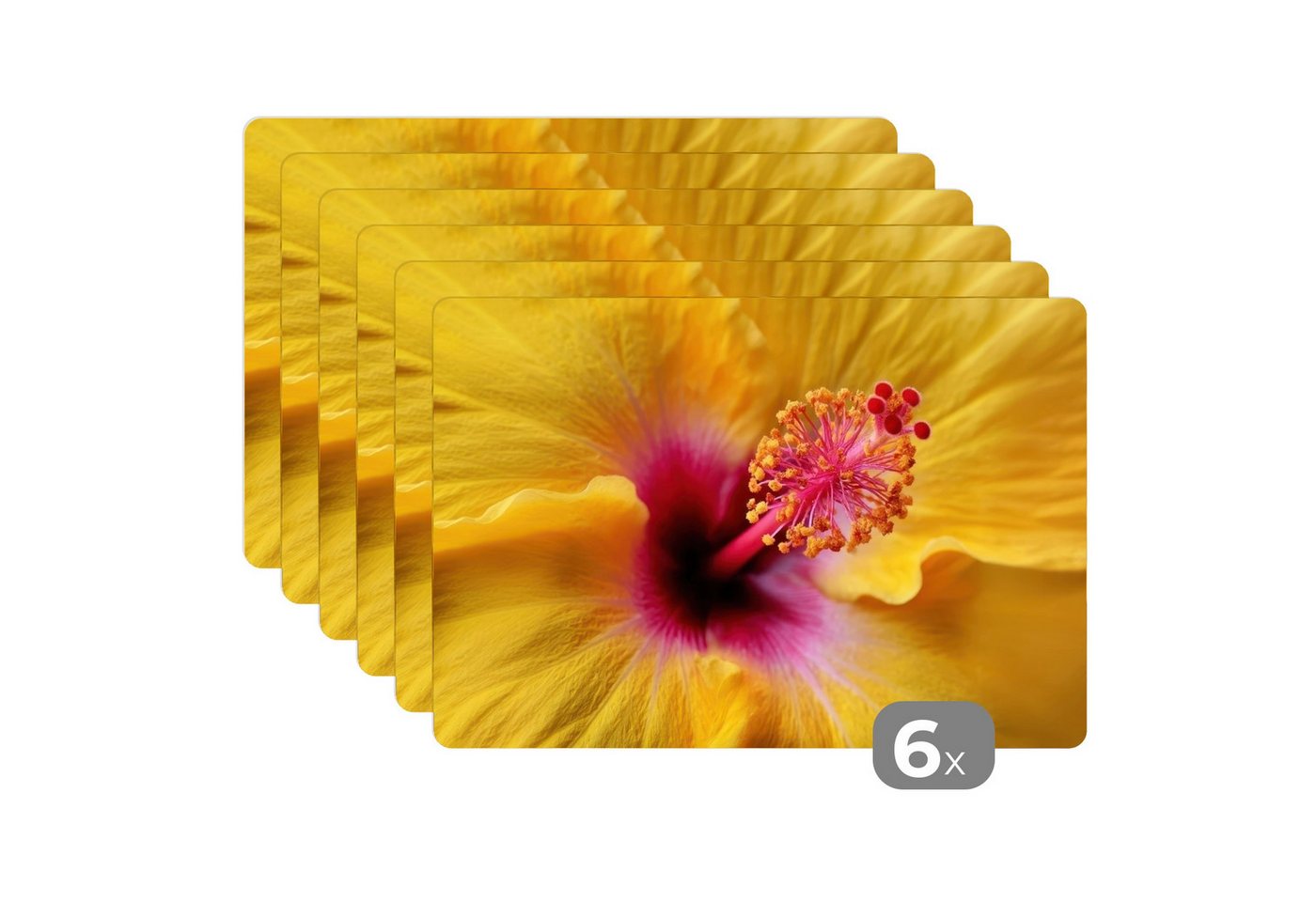 MuchoWow Platzset Gelb - Hibiskus - Tropisch, (6-St), Platzsets, Tischset, Abwaschbar, Tischsets, Platzdeckchen von MuchoWow
