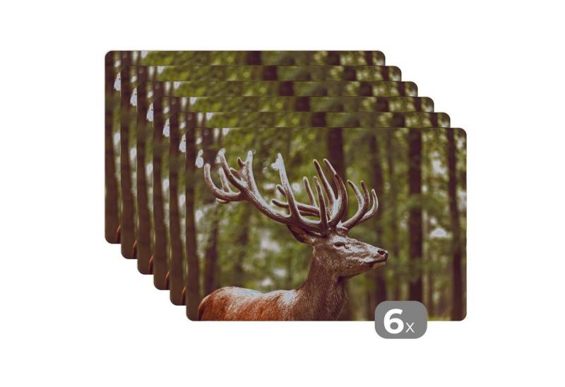 MuchoWow Platzset Hirsch - Natur - Geweih - Wald - Tiere, (6-St), Platzsets, Tischset, Abwaschbar, Tischsets, Platzdeckchen von MuchoWow