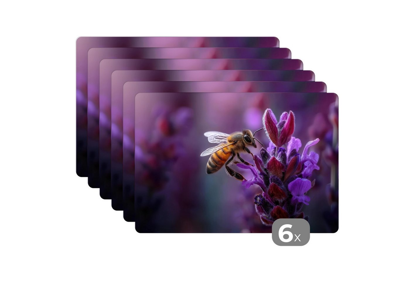 MuchoWow Platzset Honigbiene - Lila Blumen - Details, (6-St), Platzsets, Tischset, Abwaschbar, Tischsets, Platzdeckchen von MuchoWow