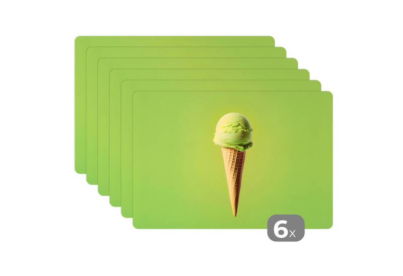 MuchoWow Platzset Horn - Schaufel Eiscreme - Grün, (6-St), Platzsets, Tischset, Abwaschbar, Tischsets, Platzdeckchen von MuchoWow