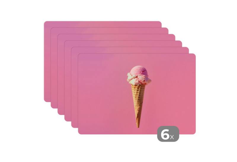 MuchoWow Platzset Horn - Schaufel Eiscreme - Rosa, (6-St), Platzsets, Tischset, Abwaschbar, Tischsets, Platzdeckchen von MuchoWow