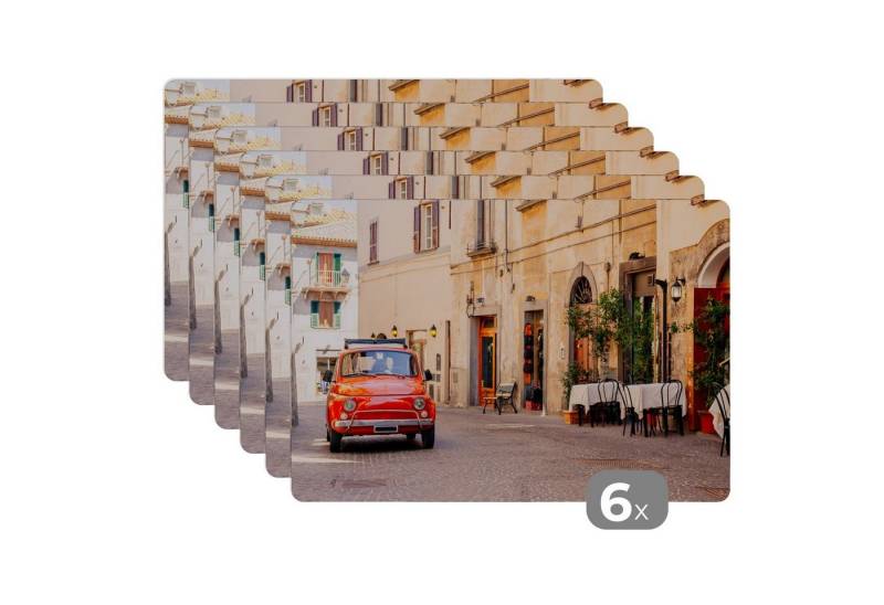 MuchoWow Platzset Italien - Straße - Oldtimer - Auto, (6-St), Platzset, Platzdecken, Platzmatte, Tischmatten, Schmutzabweisend von MuchoWow