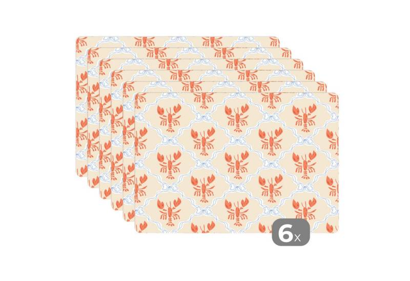 MuchoWow Platzset Italienisch - Meer - Atmosphäre - Hummer - Blau - Gelb - Orange, (6-St), Platzsets, Tischset, Abwaschbar, Tischsets, Platzdeckchen von MuchoWow