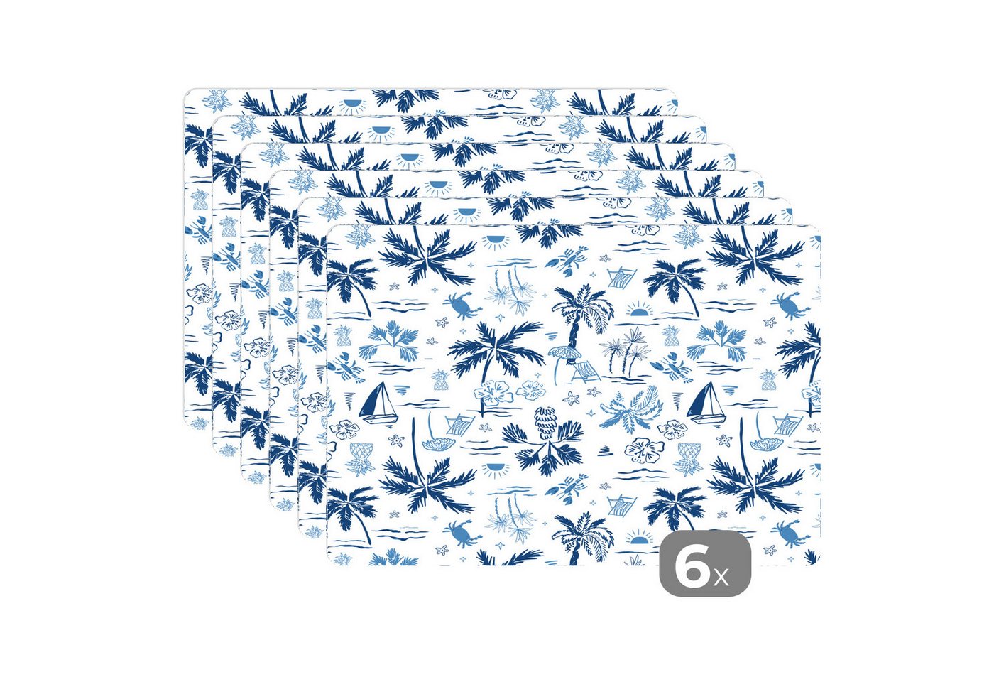 MuchoWow Platzset ]Italienisch - Meer - Atmosphäre - Strand - Blau - Weiß, (6-St), Platzsets, Tischset, Abwaschbar, Tischsets, Platzdeckchen von MuchoWow
