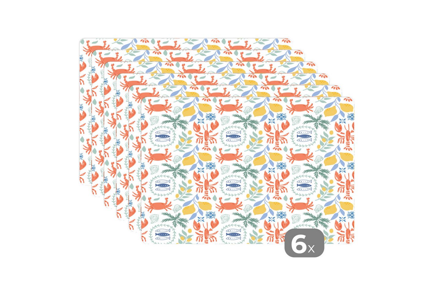MuchoWow Platzset Italienisch - Meer - Atmosphäre - Zitrone - Fisch - Multi, (6-St), Platzsets, Tischset, Abwaschbar, Tischsets, Platzdeckchen von MuchoWow