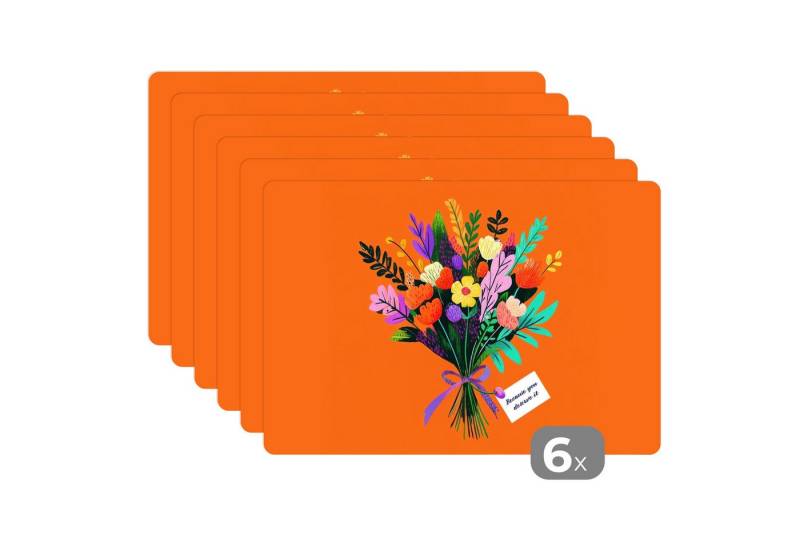 MuchoWow Platzset Karte - Blumenstrauß - Blumen, (6-St), Platzsets, Tischset, Abwaschbar, Tischsets, Platzdeckchen von MuchoWow