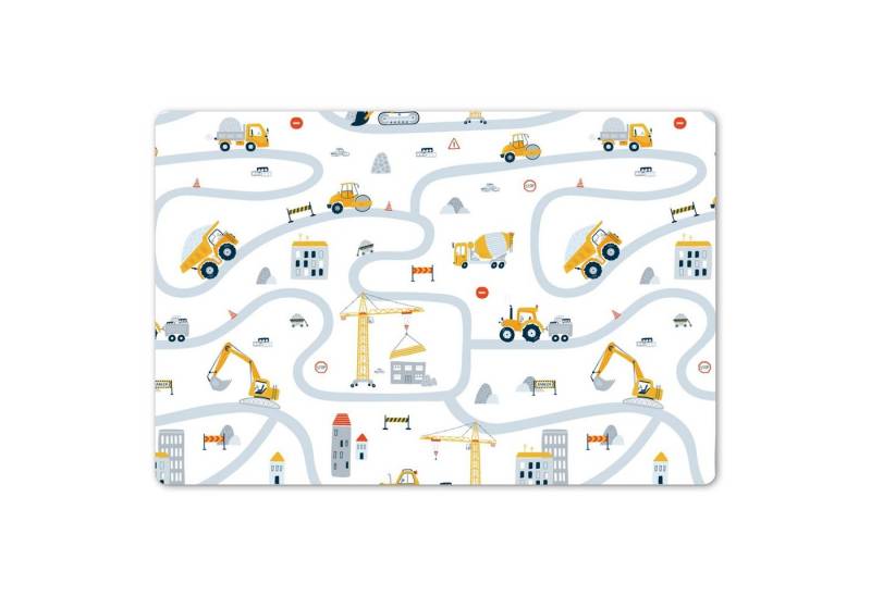 MuchoWow Platzset Kinder - Baustelle - Kran - Traktor - Muster, (1-St), Kinder-Arbeitsunterlage Schreibtisch, Bastelmatte Kind, Zeichenmatte von MuchoWow
