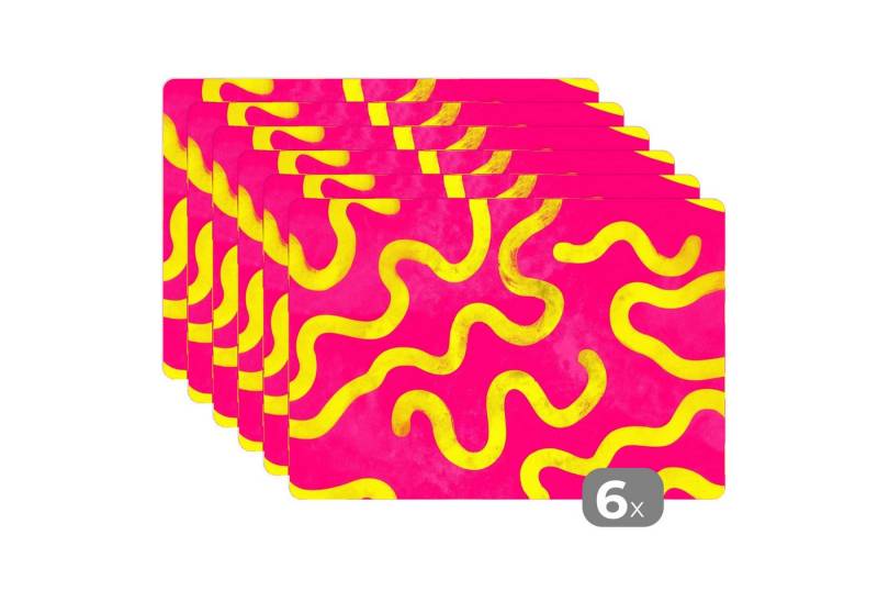 MuchoWow Platzset Linie - Gelb - Abstrakt, (6-St), Platzsets, Tischset, Abwaschbar, Tischsets, Platzdeckchen von MuchoWow