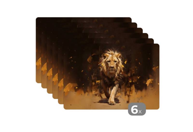 MuchoWow Platzset Löwe - Gemalt - Abstrakt - Gold, (6-St), Platzsets, Tischset, Abwaschbar, Tischsets, Platzdeckchen von MuchoWow