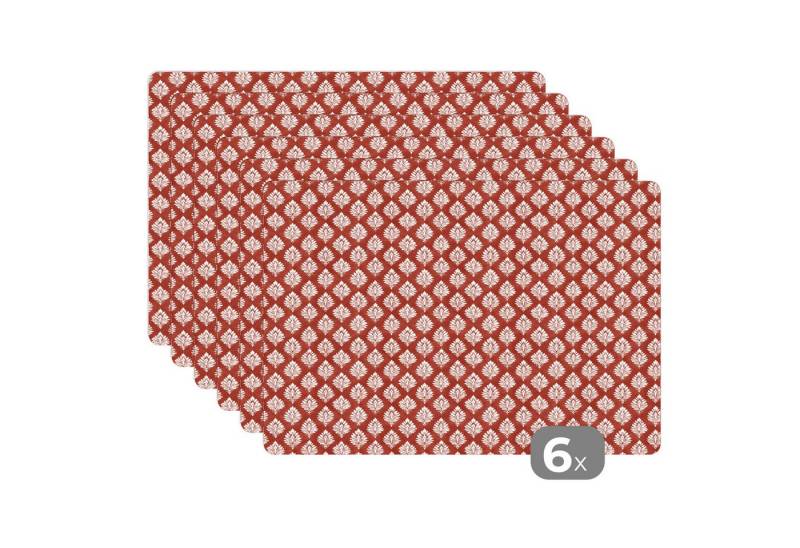 MuchoWow Platzset Maritim - Schick - Ornament - Rot - Weiß, (6-St), Platzsets, Tischset, Abwaschbar, Tischsets, Platzdeckchen von MuchoWow