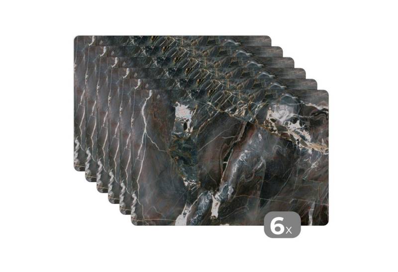 MuchoWow Platzset Marmor - Schwarz - Gold - Muster, (6-St), Platzsets, Tischset, Abwaschbar, Tischsets, Platzdeckchen von MuchoWow