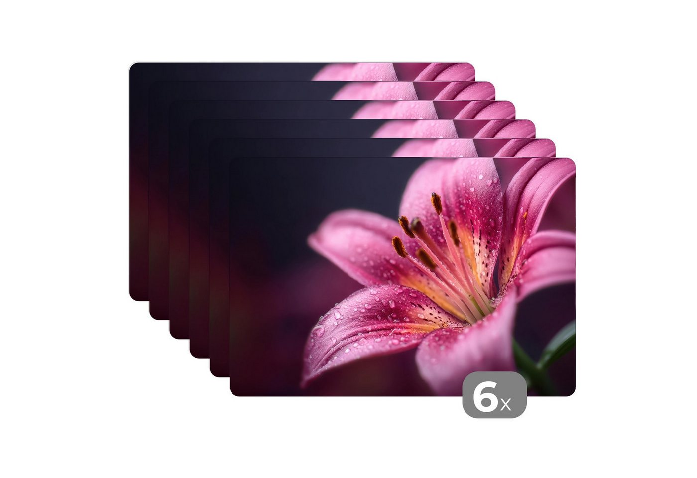 MuchoWow Platzset Rosa - Lilie - Tautropfen, (6-St), Platzsets, Tischset, Abwaschbar, Tischsets, Platzdeckchen von MuchoWow