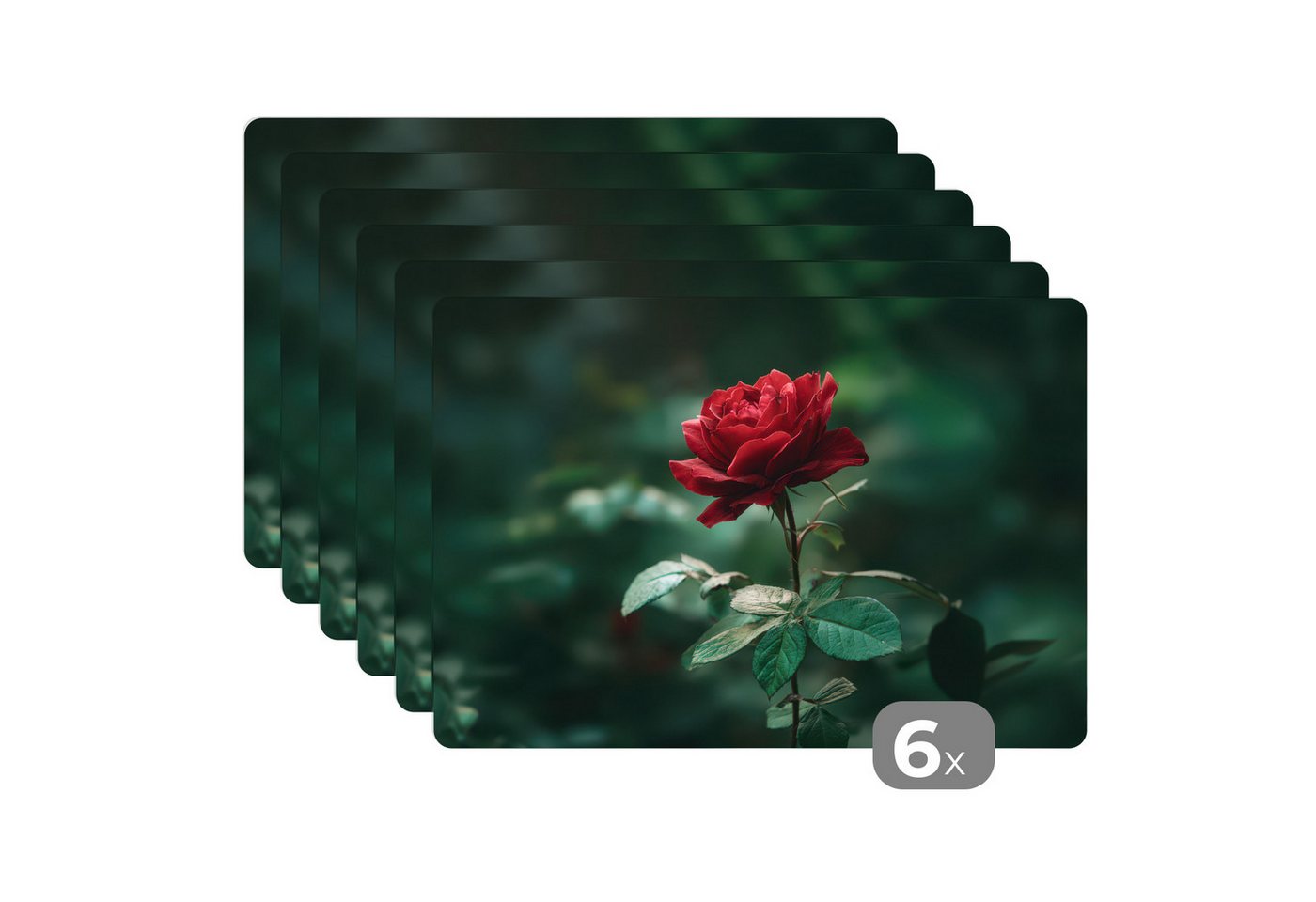 MuchoWow Platzset Rose - Blätter - Tiefrot, (6-St), Platzsets, Tischset, Abwaschbar, Tischsets, Platzdeckchen von MuchoWow