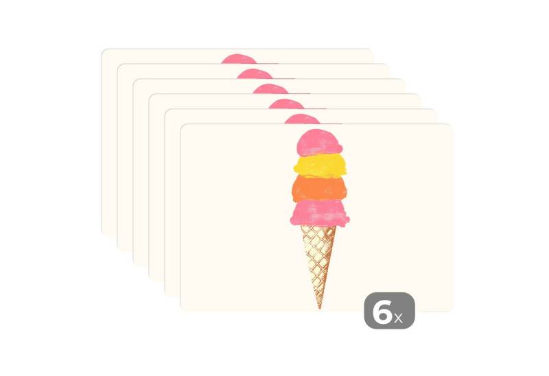 MuchoWow Platzset Schaufel Eiscreme - Hörner - Illustration - Minimalistisch, (6-St), Platzsets, Tischset, Abwaschbar, Tischsets, Platzdeckchen von MuchoWow